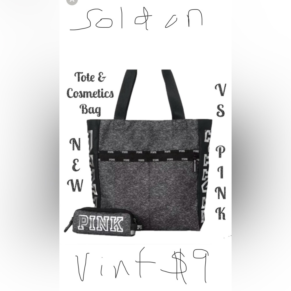 💗Victoria Secret Pink Metallic Bag Tote & Matching Cosmetic Bag Combo💗